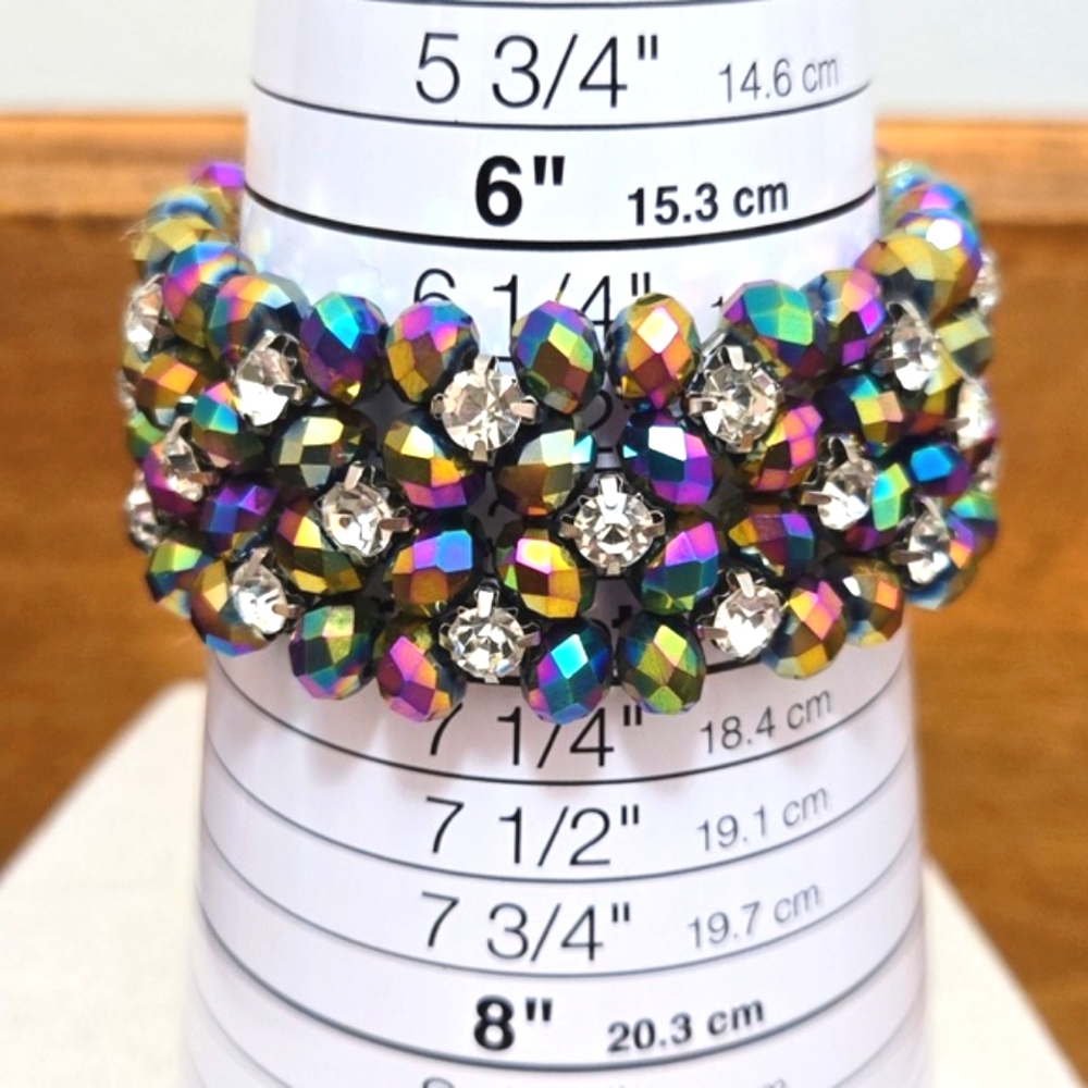 Aurora Borealis Coated Glass Bead Stretch Bracelet - Picture 3 of 4